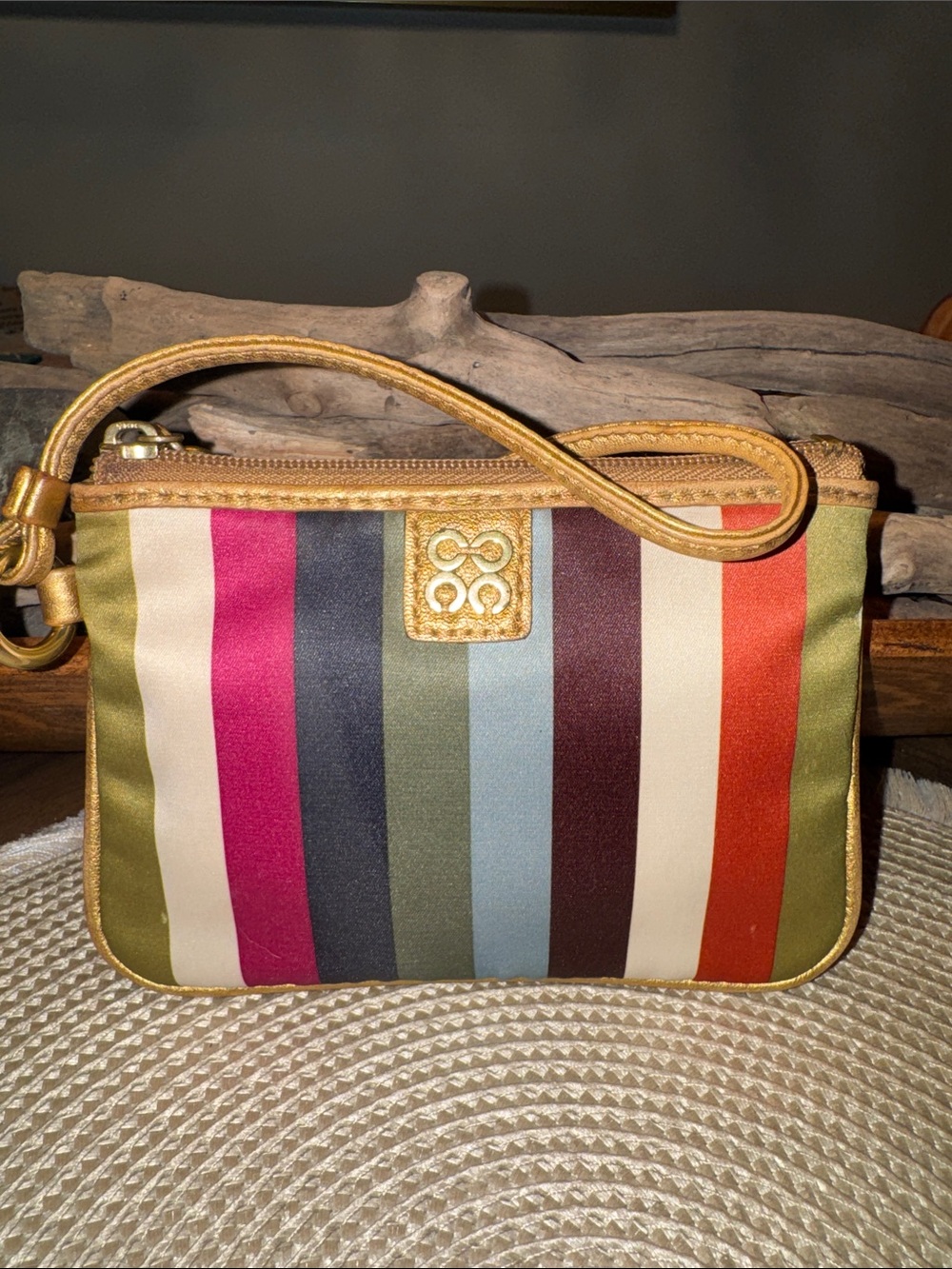 Coach Legacy Striped Multicolor Women’s Wristlet Clutch - Gold Trim
